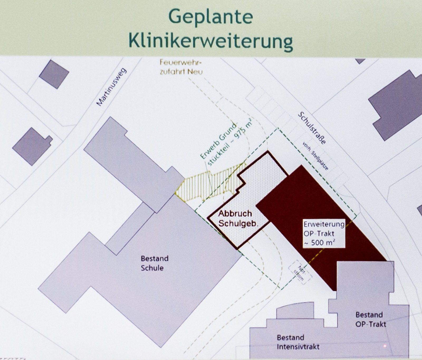 Diese abfotografierte Planzeichnung aus einer früheren Präsentation der Stadt zeigt, dass es bei der Bildungswerkstatt um gut 1.000 Quadratmeter (957qm) geht.