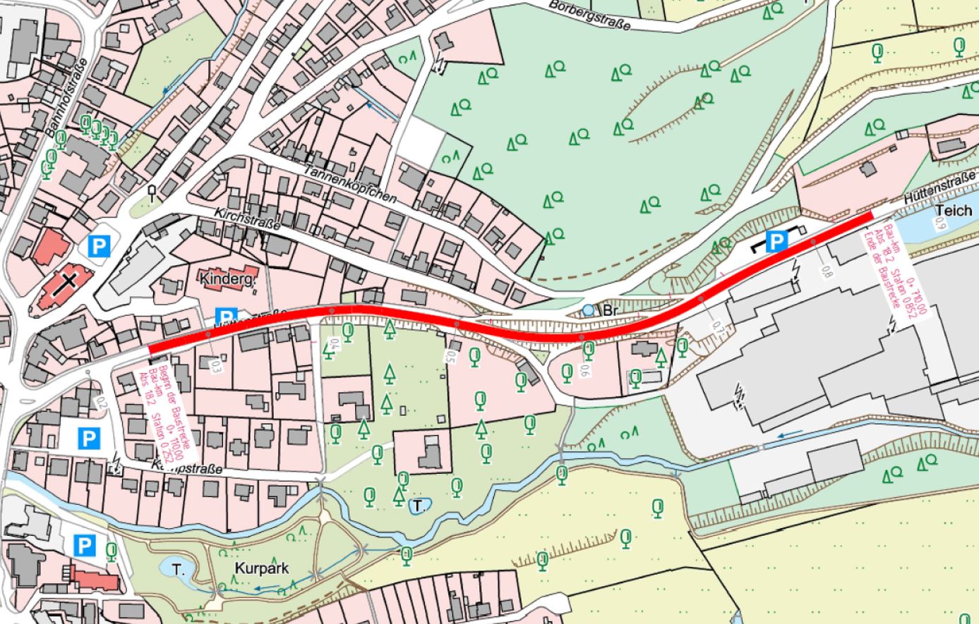 Der Verlauf der Hüttenstraße in einer Planzeichnung im Rahmen der Baumaßnahmen. Quelle: Stadt Olsberg