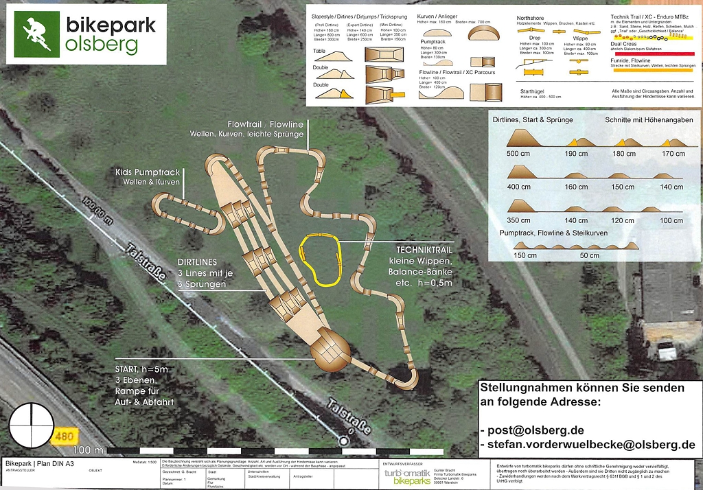 Der vorgestellte Plan zum Bikepark. Modifzierungen sind noch möglich. Es sollen bspw. sogenannte Doubles ergänzt werden.