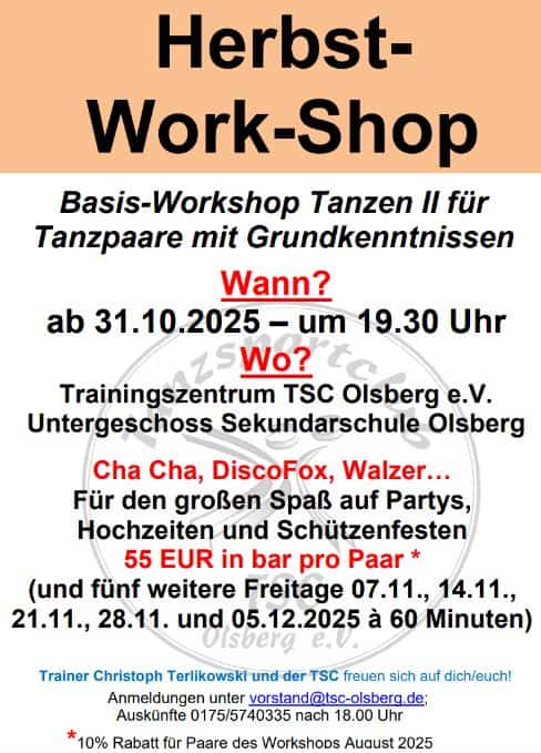 Der TSC Olsberg veranstaltet im Herbst für Tanzpaare mit Grundkenntnissen einen Workshop. Foto: TSC Olsberg